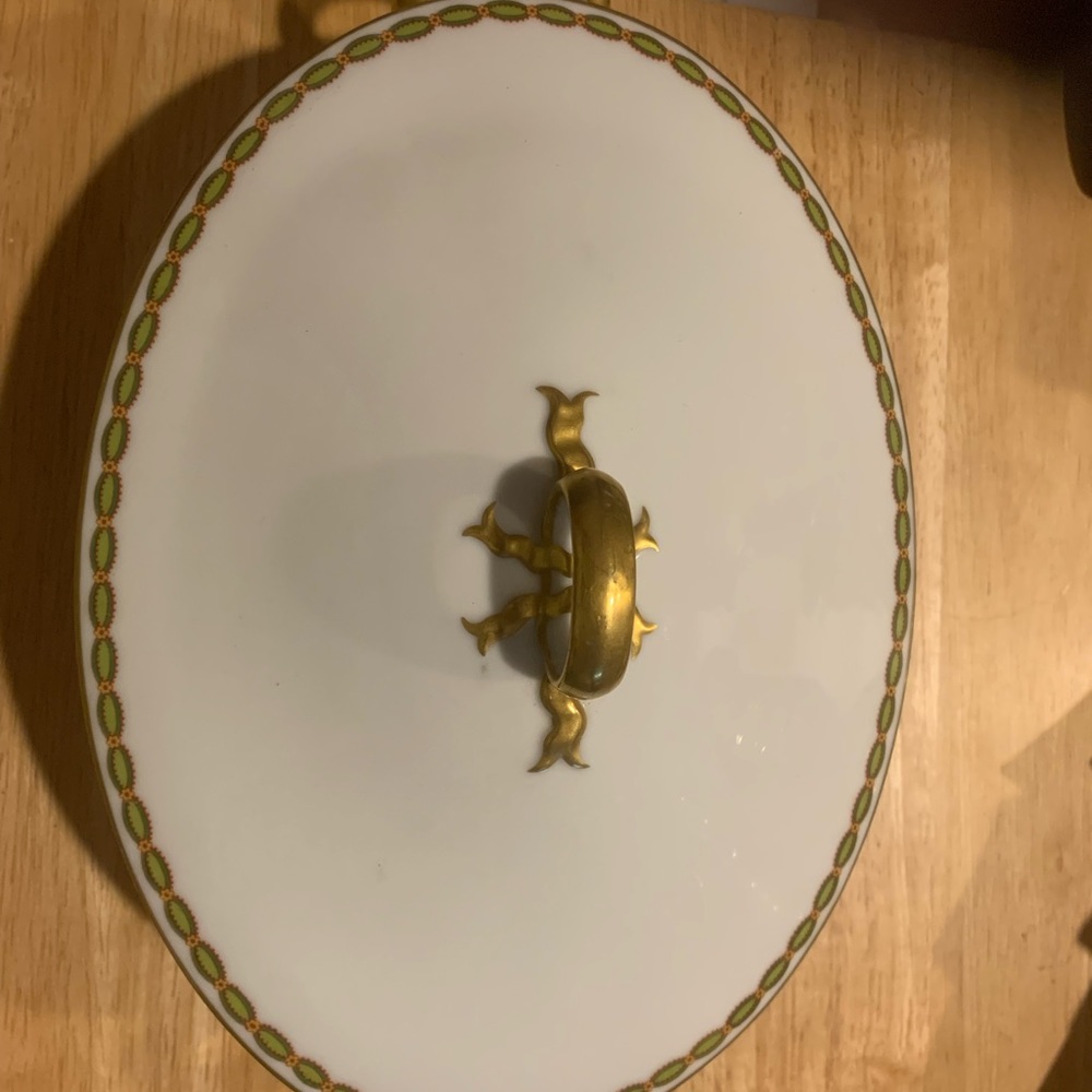 HAVILAND LIMOGE FRANCE SCHLEIGER GOLD DAUB ENCRUSTED VEGETABLE COVERED DISH